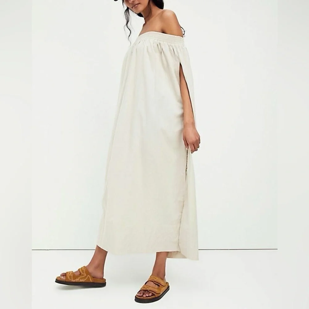 Free People Siyah Off The Shoulder Midi Dress Taupe